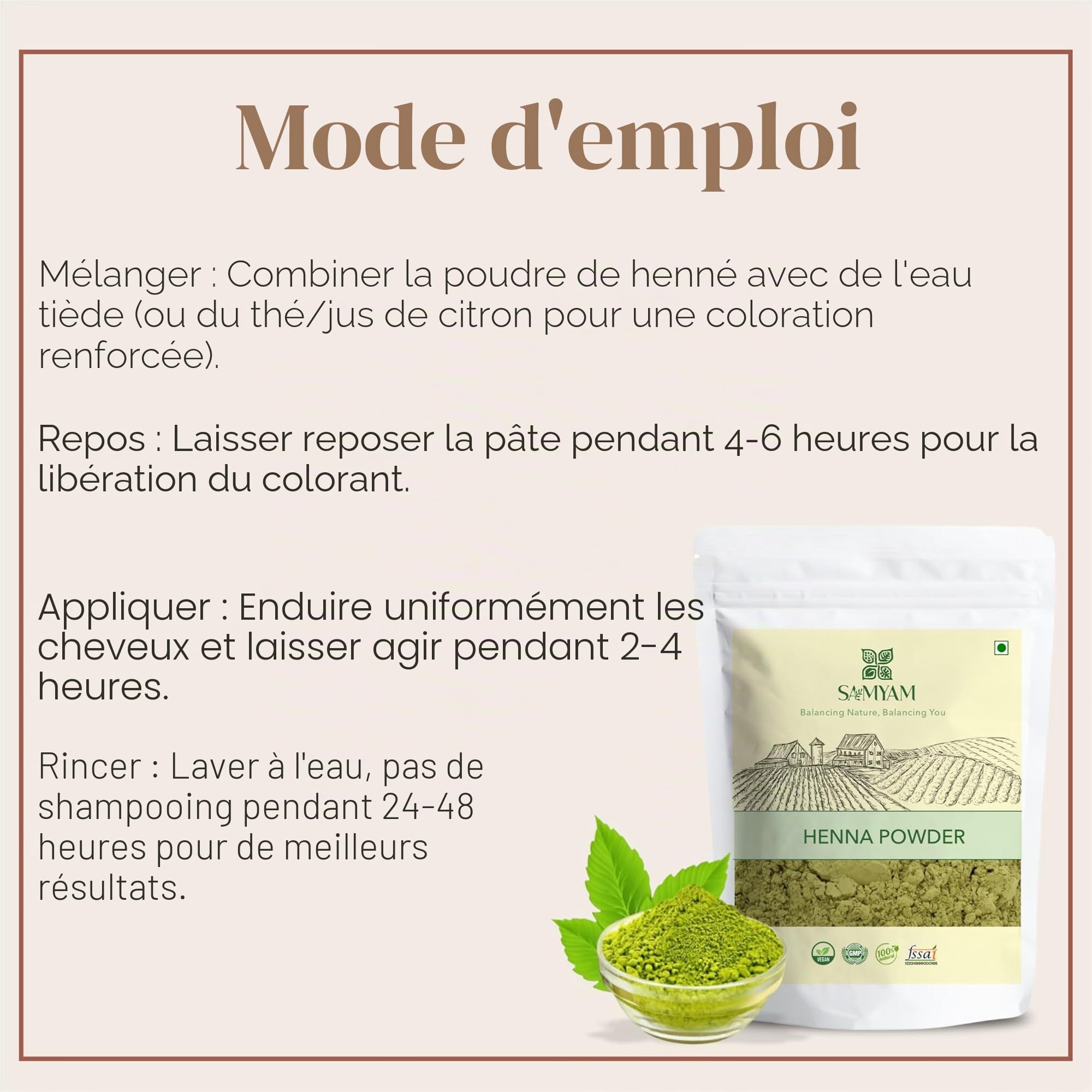 SAMYAM Poudre de henné pur - Paquet de 1 kg | Coloration capillaire naturelle, henné du Rajasthan triplement tamisé, sans PPD