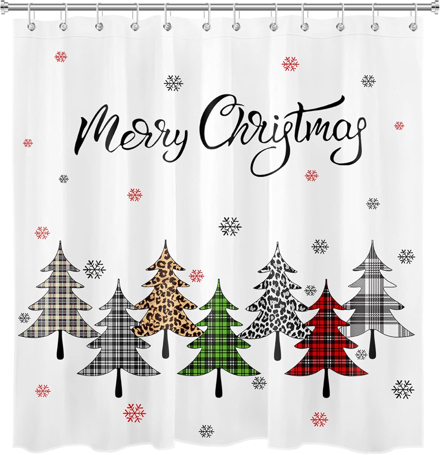 HVEST Christmas Shower Curtain with Bathroom Rugs, Rustic Xmas Tree Shower Curtain and Bath Mat, 72X72 inches Winter Snowflakes Shower Curtain Set Bathroom Decor