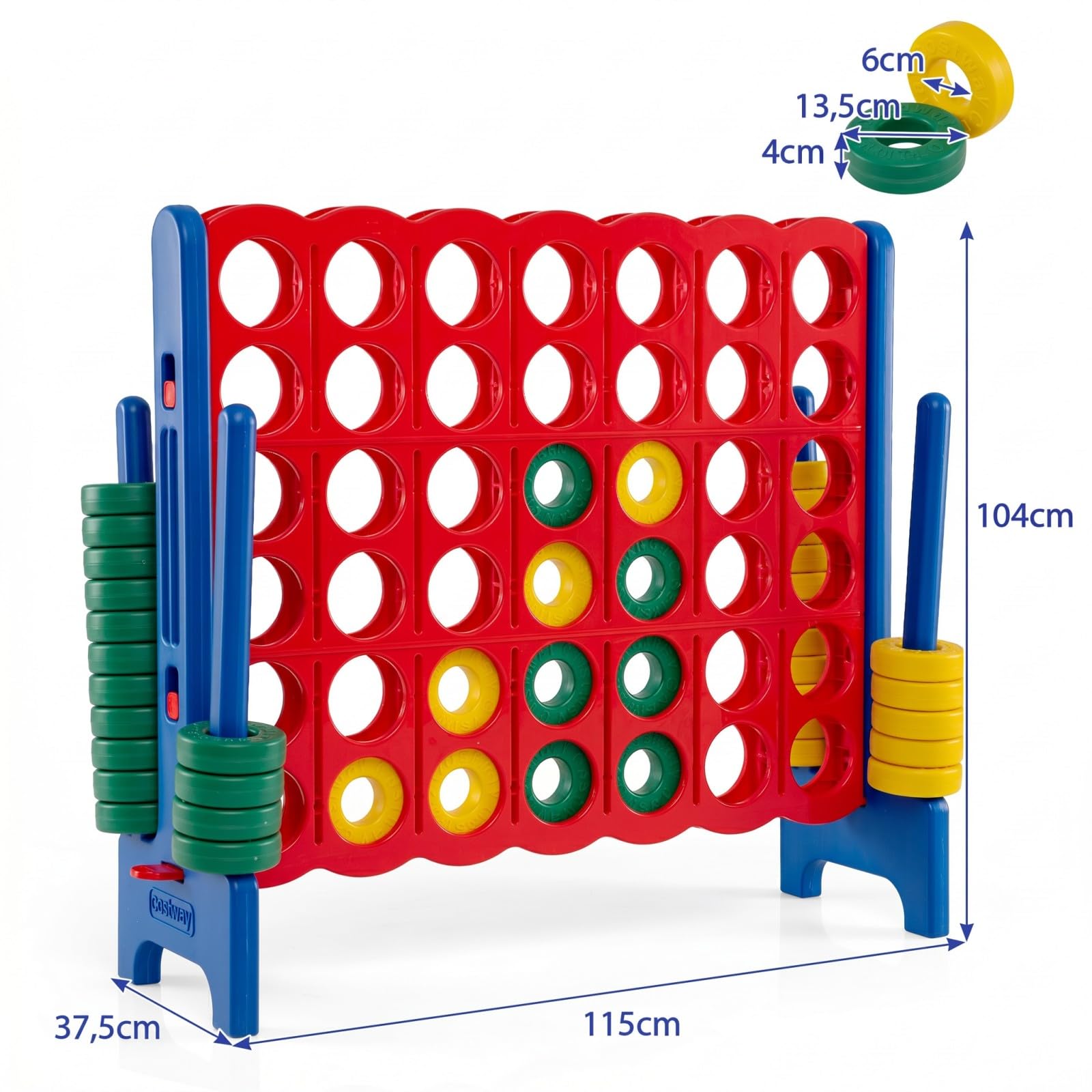 COSTWAY Juego de Match Juego de Aritmético y Educación con 42 Anillos Gigantes y Controles Deslizantes para Niños y Adultos (Azul y Rojo)
