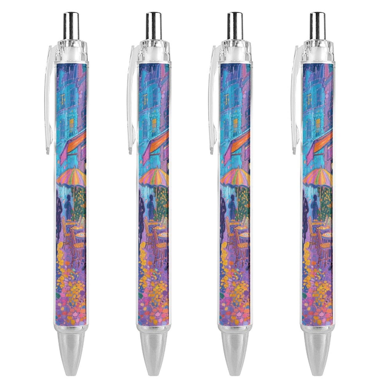 Paris Cafe Neon Night Ballpoint Pens Fine Point Smooth Writing Pen Retractable Ball Point Pens 0.5mm Black Ink Pen Office Supplies Gifts for Men Women 4 PCS