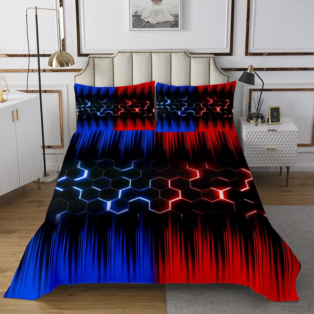Jongens Honingraat Dekbed Cover Kids Mannen Meisjes Moderne Geometrie Zeshoek Beddengoed Set Kleurrijke Grid Art Neon Dekbedovertrek Rood Paars Teal Zwart Sprei Cover 3 Stks Super King
