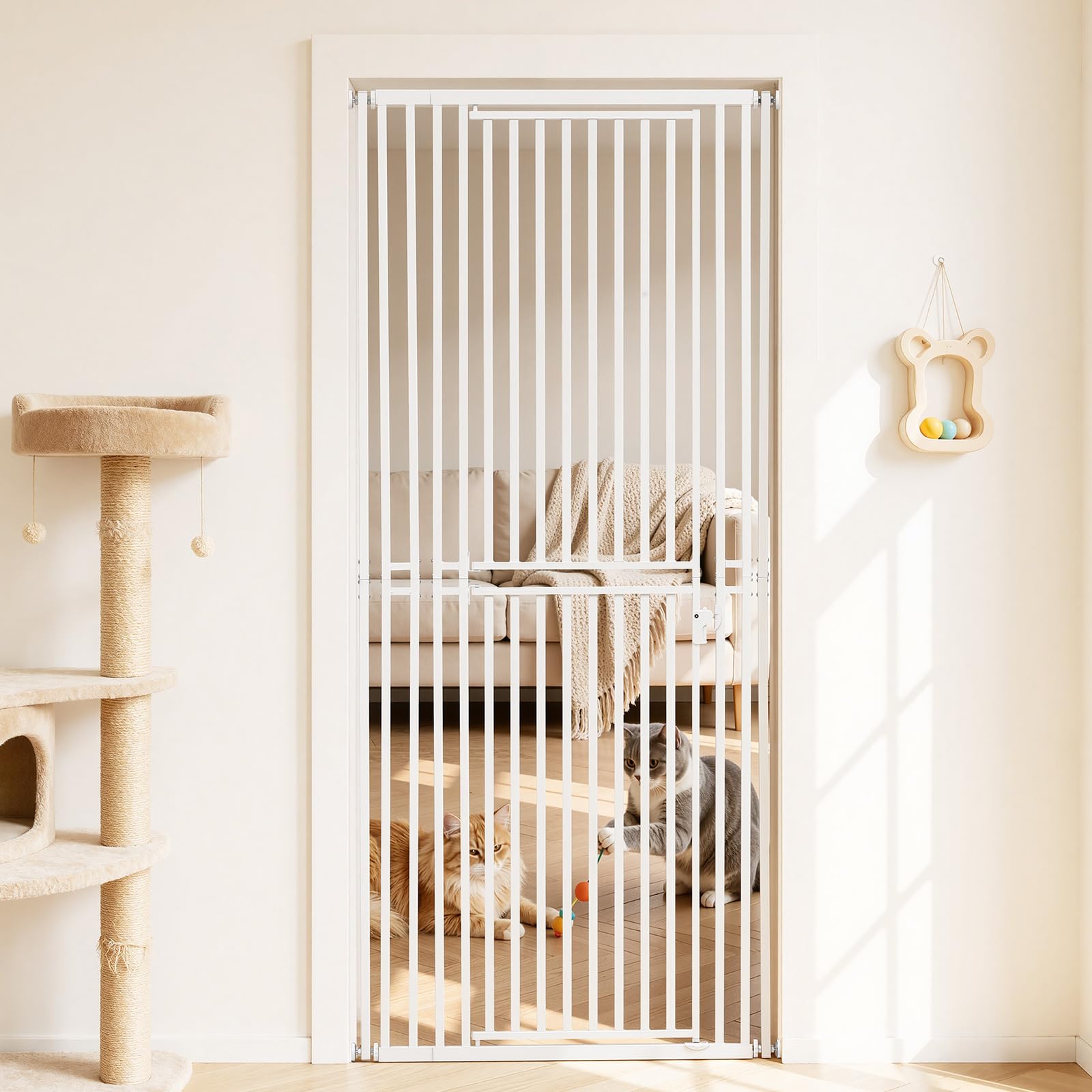VEVOR Cancelletto per Animali Domestici Extra Alto, Grata Protettiva Larghezza Regolabile da 700 a 860 mm, Altezza 200 cm, Colore Bianco, con Kit di Montaggio a Pressione e aParete, per Chiusura Gatti