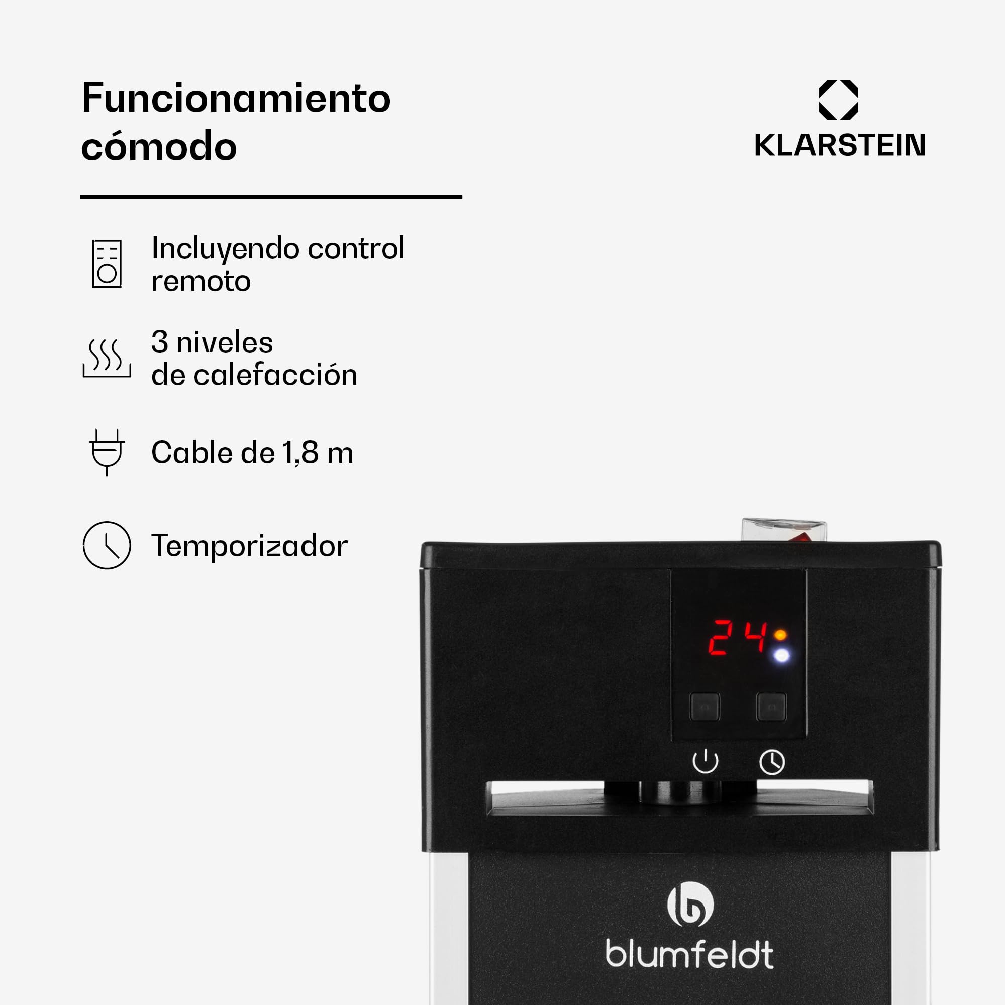 Klarstein Radiador Electrico Bajo Consumo, Calefactor para Patio o Terraza de 2000W, con Mando, Radiadores Bajo Consumo Electricos, Eficiencia IP34, Calefactores Jardín, para Exterior