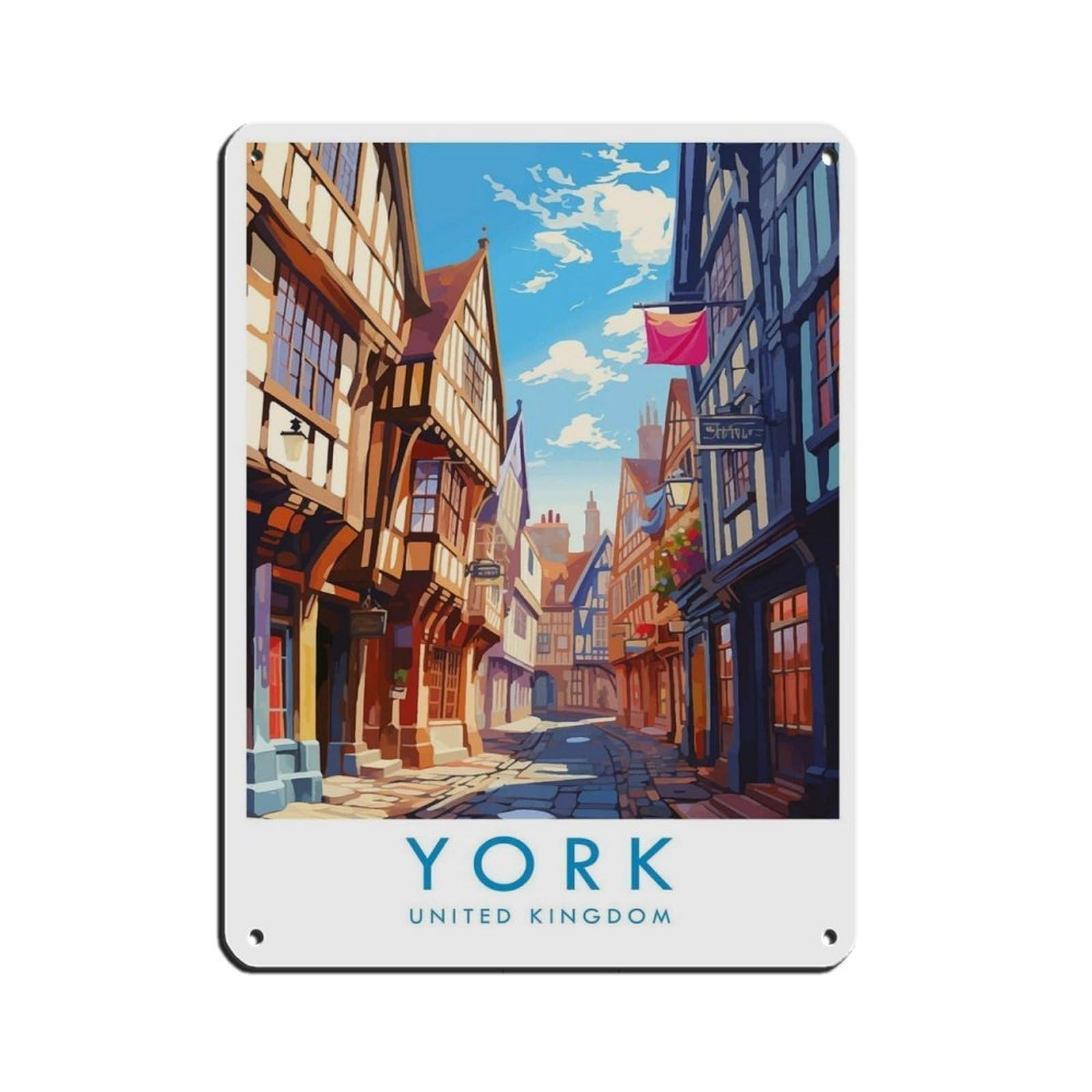 York Travel, United Kingdom Travel Decor Tin Sign Vintage Metal Pub Club Cafe Bar Home Wall Art Decoration Poster Retro 12x16inch(30x40cm)