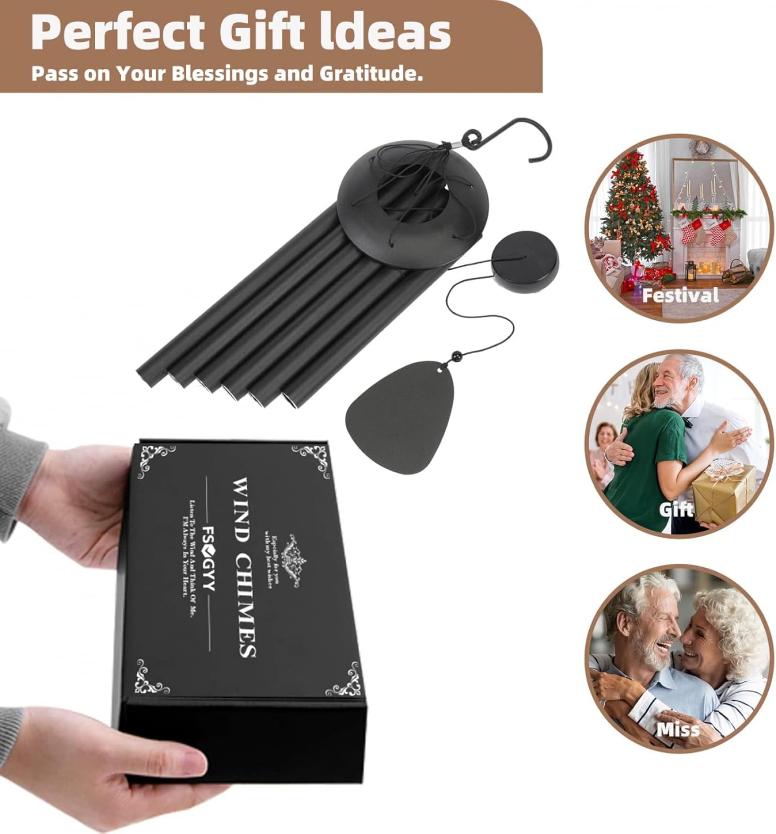Campanas de viento grandes de 32 pulgadas para exteriores, tonos melódicos relajantes, decoración de jardín resistente a la intemperie, campanillas de viento conmemorativas, regalo para mujeres, mamá