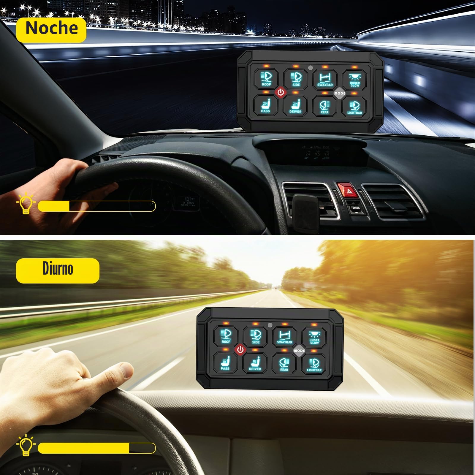 Panel de interruptor de 8 marchas, sistema de relé de circuito universal | conmutación inteligente y LED regulable, panel táctil RGB de siete colores para coche