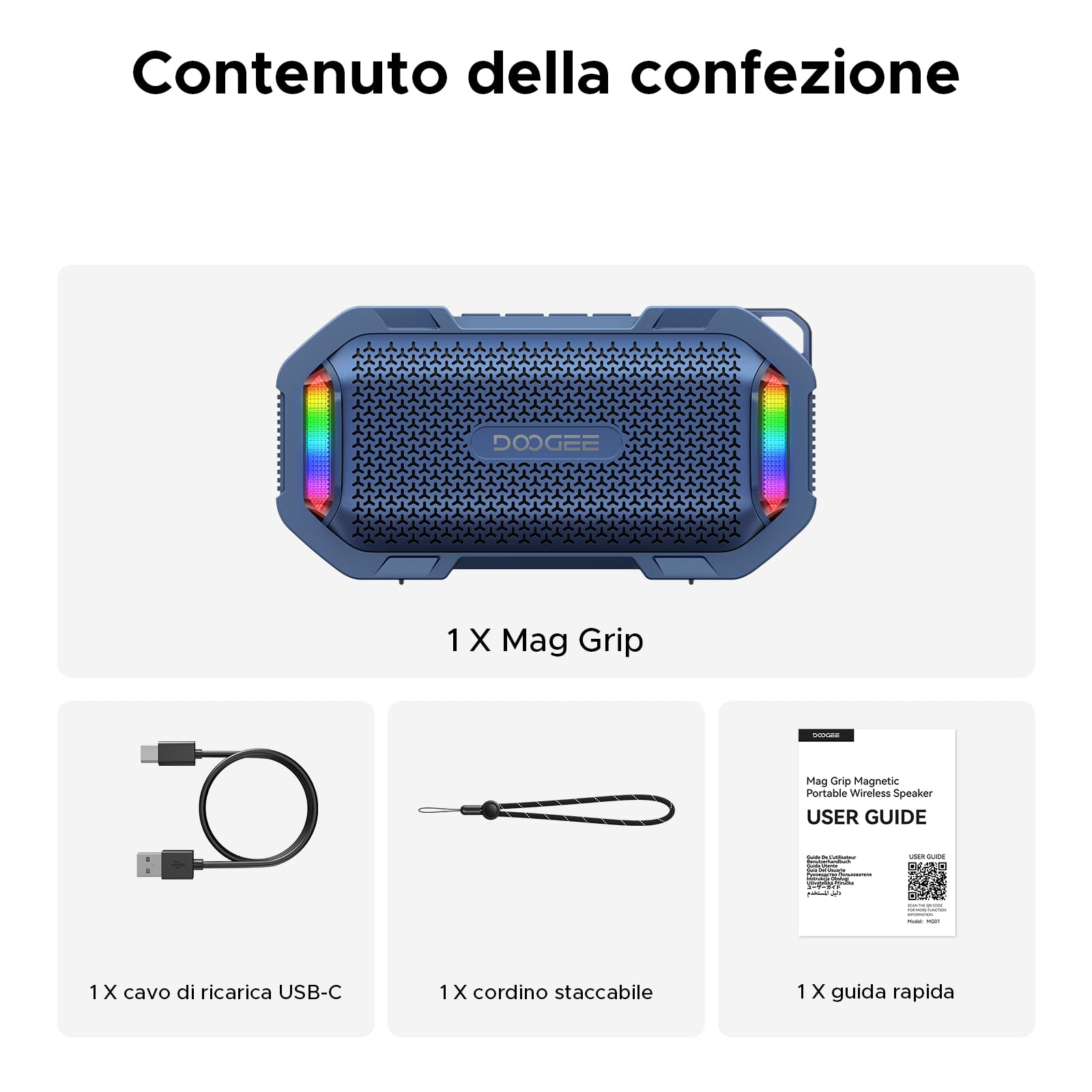 Cassa Potente Portatile con Luce RGB, IP67 Impermeabili Fissaggio Magnetico Altoparlante Wireless Portatile, 10W Resistente alla Polvere e all'acqua, 8 Ore, BT5.3, Accoppiamento Stereo TWS