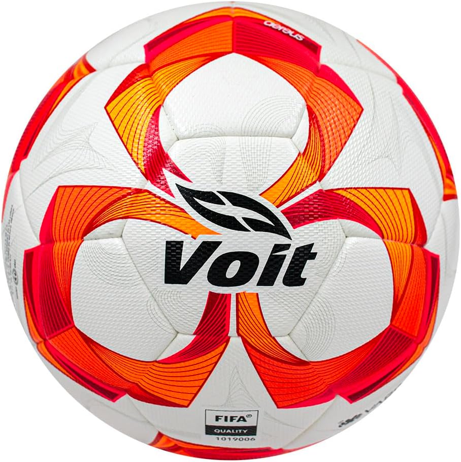 Voit FIFA Quality Soccer Ball, White with Red Orange Design, Professional League Size 5, Liga MX Aereus