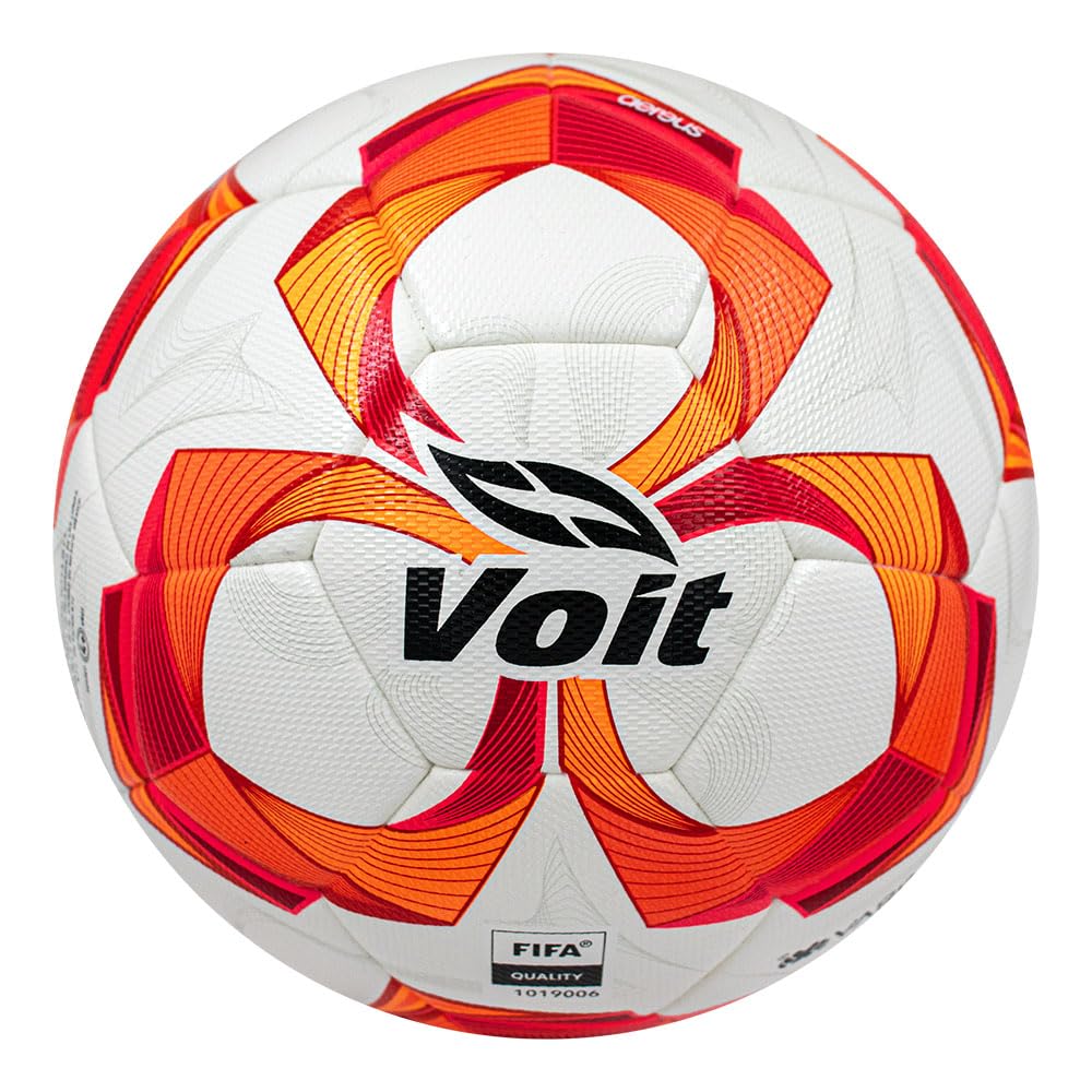 Voit FIFA Qualitäts-Fußball, Weiß mit Rot-Orange-Design, professionelle Liga, Größe 5, Liga MX Aereus