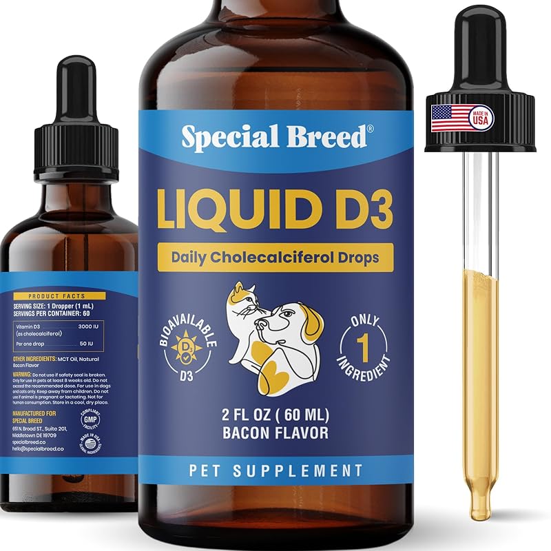 Special Breed Vitamina D3 líquida para cães e gatos, 50 UI por gota, 60 mL