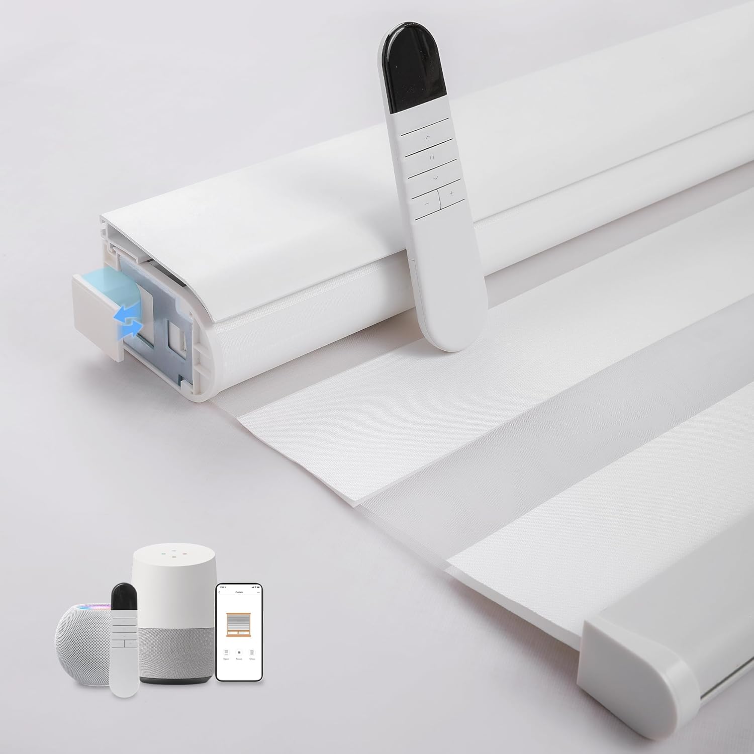 Seeshade Motorized Zebra Blinds for Windows, Light Filtering Smart Window Shades, No-Drill Installation, Matter Compatible with Apple Home, Alexa & Google, Remote & Voice Control, White 31"W x 72"H