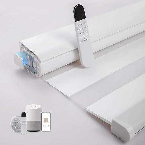 Seeshade Motorized Zebra Blinds for Windows, Light Filtering Smart Window Shades, No-Drill Installation, Matter Compatible with Apple Home, Alexa & Google, Remote & Voice Control, White 31"W x 72"H