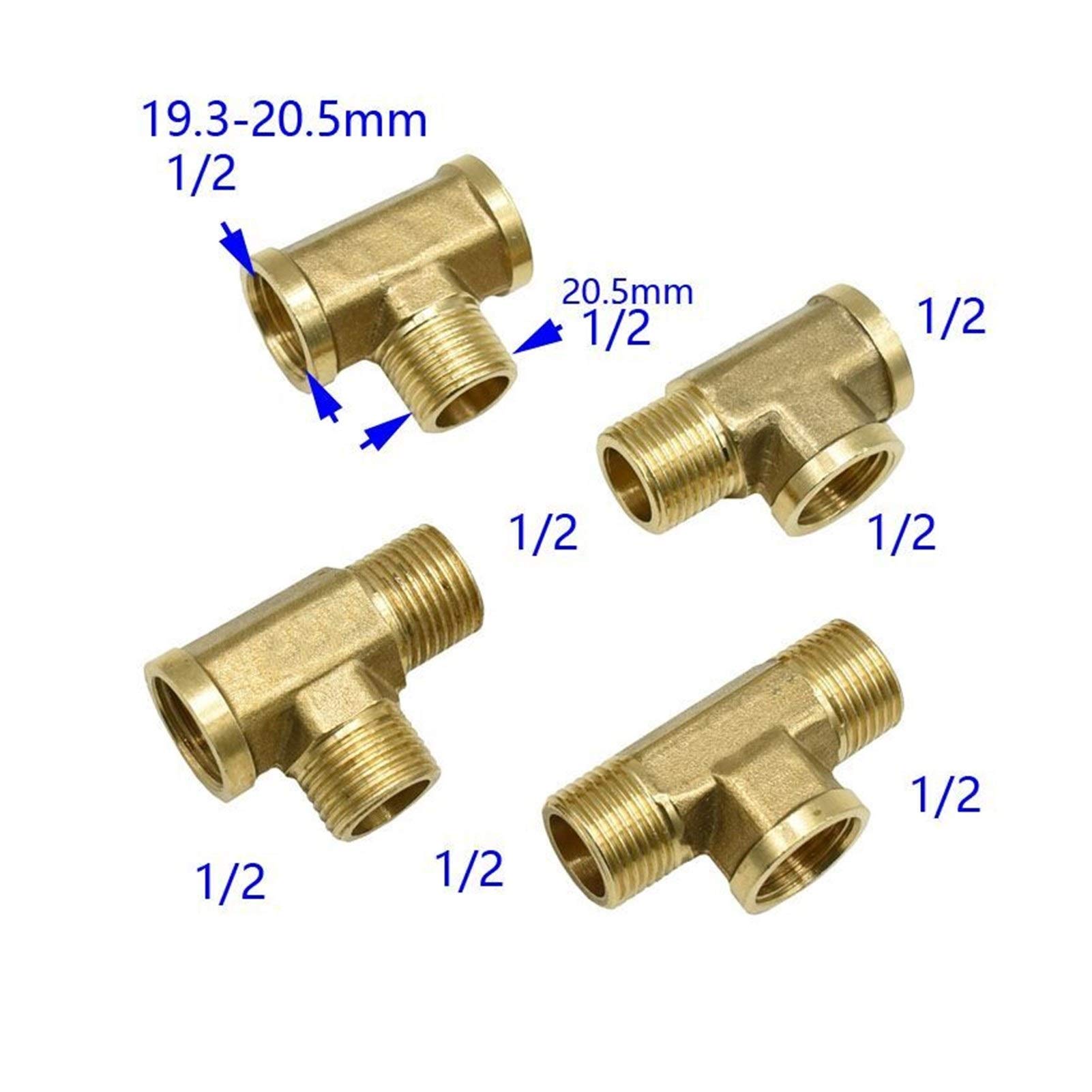 Leloo Luiho-Brass 1pcs Maschio 1/2" BSP Filo Tee Connettore Femmina T Tipo 3 Vie In Ottone Raccordo Accoppiatore Connettore, Forte E Robusto (Color : D