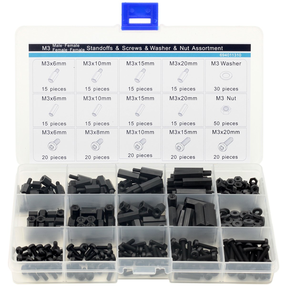 M3 Hex Standoffs Screws Nut Washer Assortment Kit 320 pcs