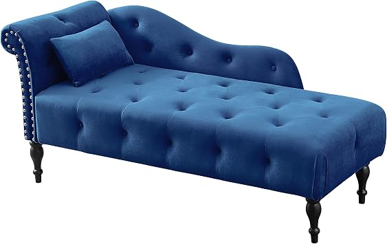 Yoglad Accent Recliner Bench, Upholstered Ottoman with Button-Tufted Bench Footrest for Living Room Bedroom (60 Inch Chesterfield, Blue, Velvet)