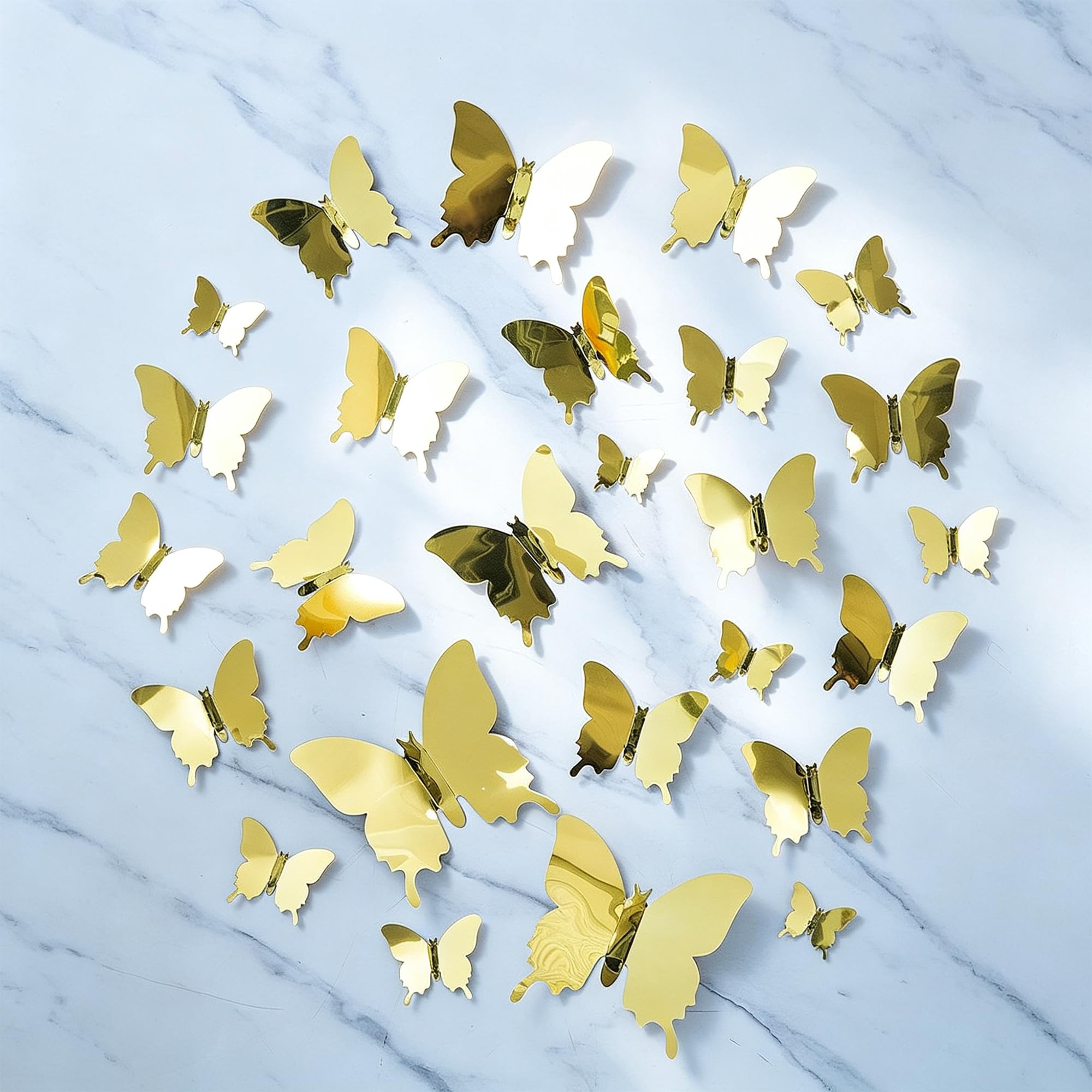 3D Mirror Gold Butterfly Wall Stickers - 36PCS Removable Decals for Party Decor, Home Decoration, Wedding Backdrop - Elegant Wall Art for Living Room, Bedroom