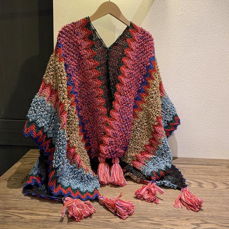 Women Knitted Blanket Shawl Fashion Woven Blanket Shawl Autumn/Winter Poncho Shawl Casual Y2K Tassel Blanket Shawl2