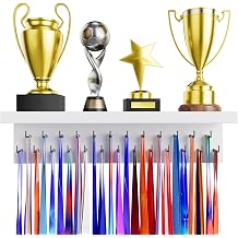 Medal Holder Display Trophy Shelf Organiser Sturdy Medal Holder Display Stand Made of Wood with 25 Steel Hooks Medal Holder for Wall Mounting