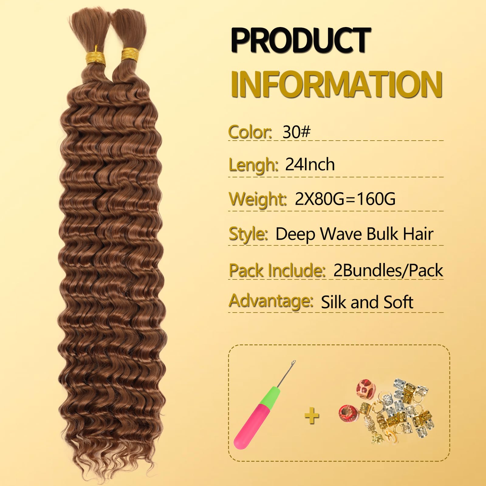 LPARMJIT Deep Wave Bulk hair for Braiding 18 inch 2 Bundles/Pack No Weft for Braiding Wavy Synthetic Braiding Hair Extensions for Boho Braids (30# - Image 2