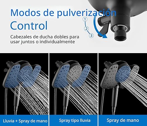Miniatura 3 de Cabezal de ducha negro con rociador de mano de 2.5 GPM, desmontable de 10 pulgadas, 10 ajustes de pulverización, con interruptor de Negro,Cromo-7.5