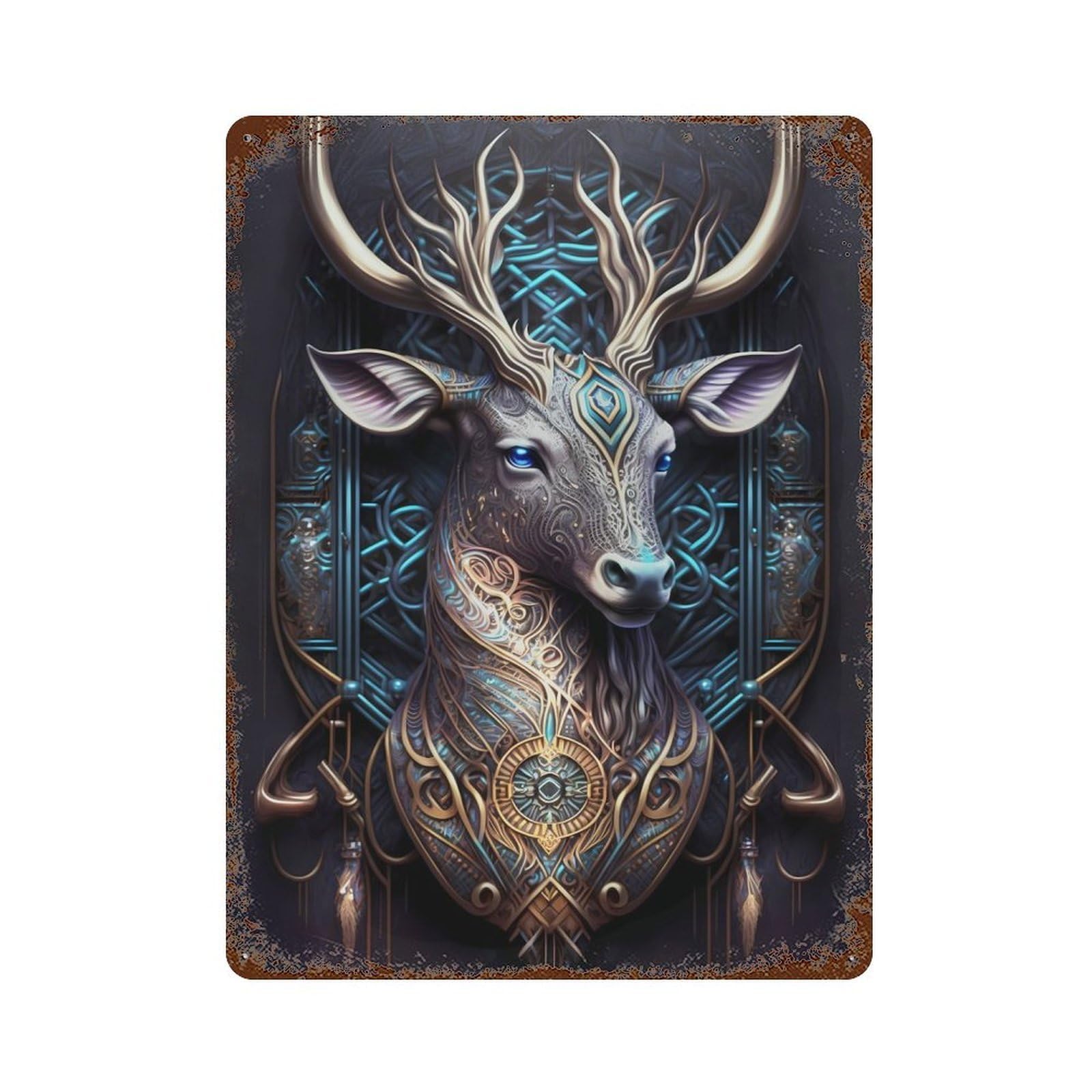 Spiritual Cosmic Deer Weathered Tin Sign 15.7"x11.8", Retro Wall Decor for Pub, Kitchen And Man Cave Decor