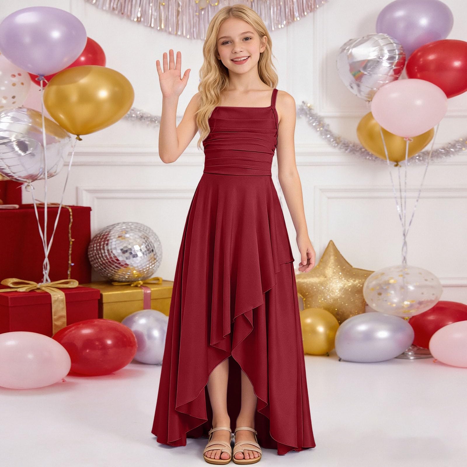 Robes de Soirée élégante pour Filles Robe Épaules Denudee sans Manches Enfant Fille Robe Soirée Princesse épaules Dénudées Midi fête Baptême Demoiselle d'honneur Communion Robes