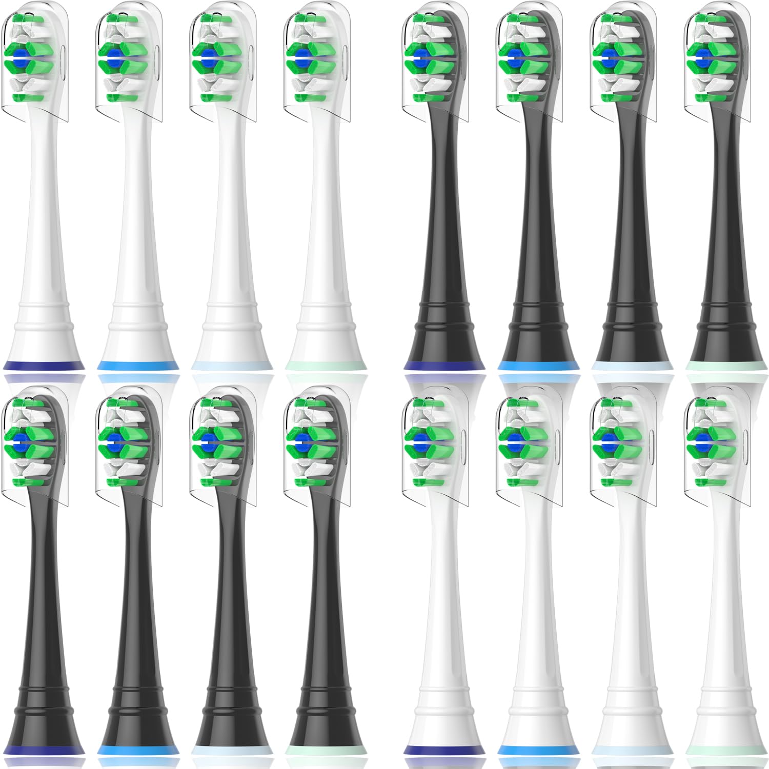 Qitizu Ersatzbürsten Kompatibel mit Philips Sonicare Elektrische Zahnbürsten, 16er Bürstenköpfe Aufsteckbürsten für Sonicare 3100 4100 5300 5500 6100 7100 9000 Schallzahnbürste, 8 Weiß 8 Schwarz