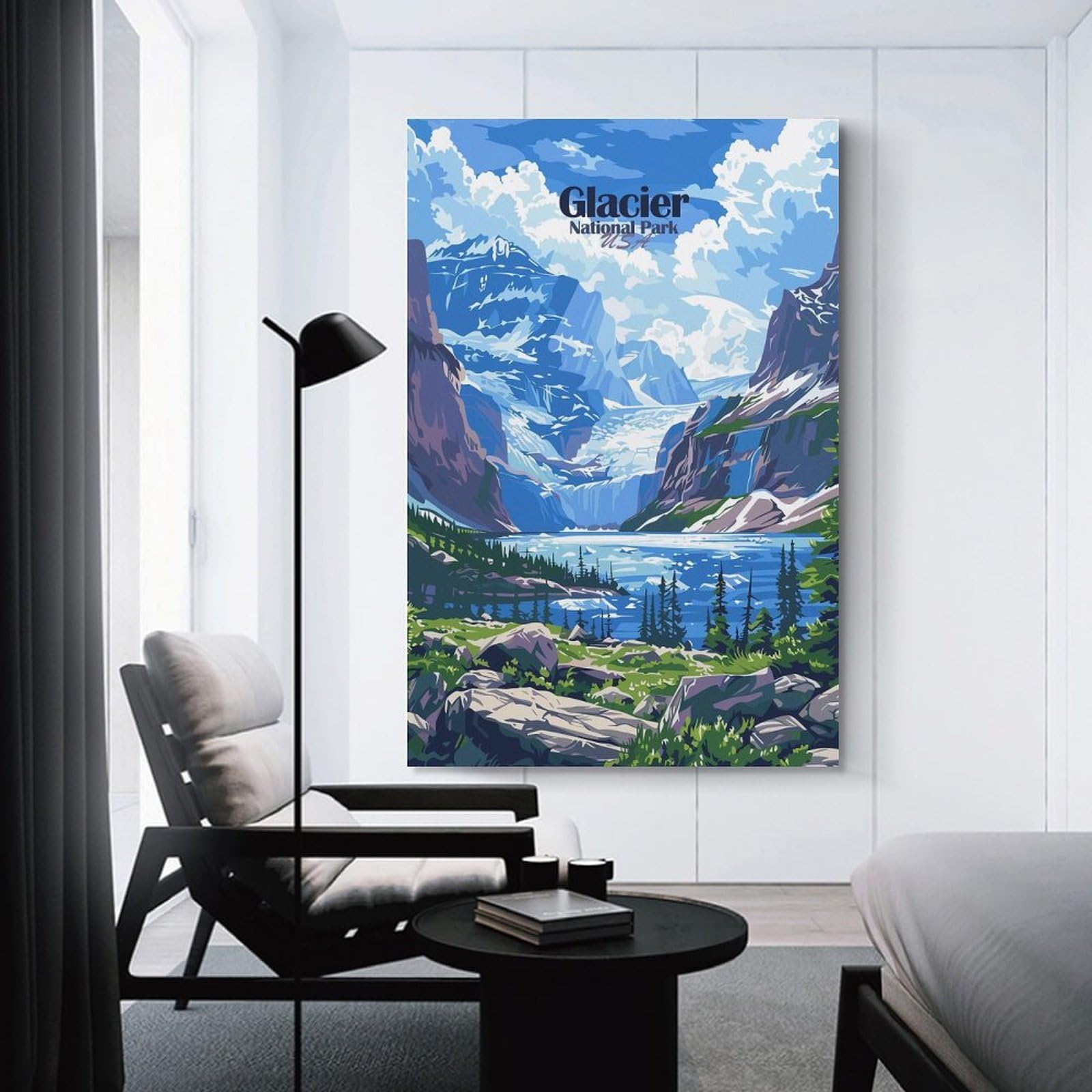 Junmoney Glacier National Park USA Landscape Art Canvas Wall Picture, 20x30inch(50x75cm), for Front Hall, Corridor Or Welcome Spaces, Wall Decor to Refresh Empty Corners