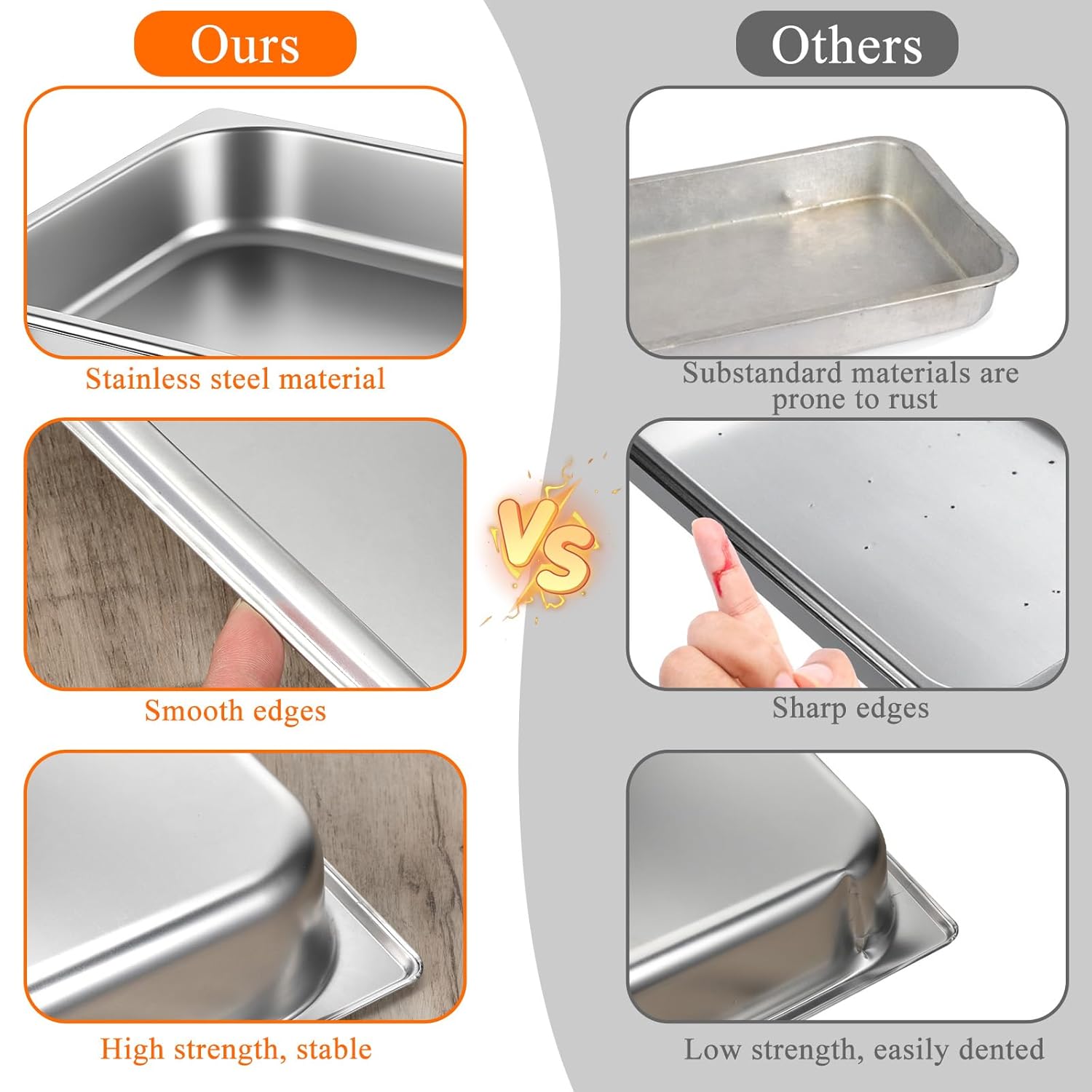 SHENLIU 4 Pack Hotel Pans with Lids, 2.5" Deep Stainless Steel Steam Table Pan 1/2 Size Anti-Jam Steam Pan Commercial Table Catering Storage Food Pans Buffet Warmer - Image 3