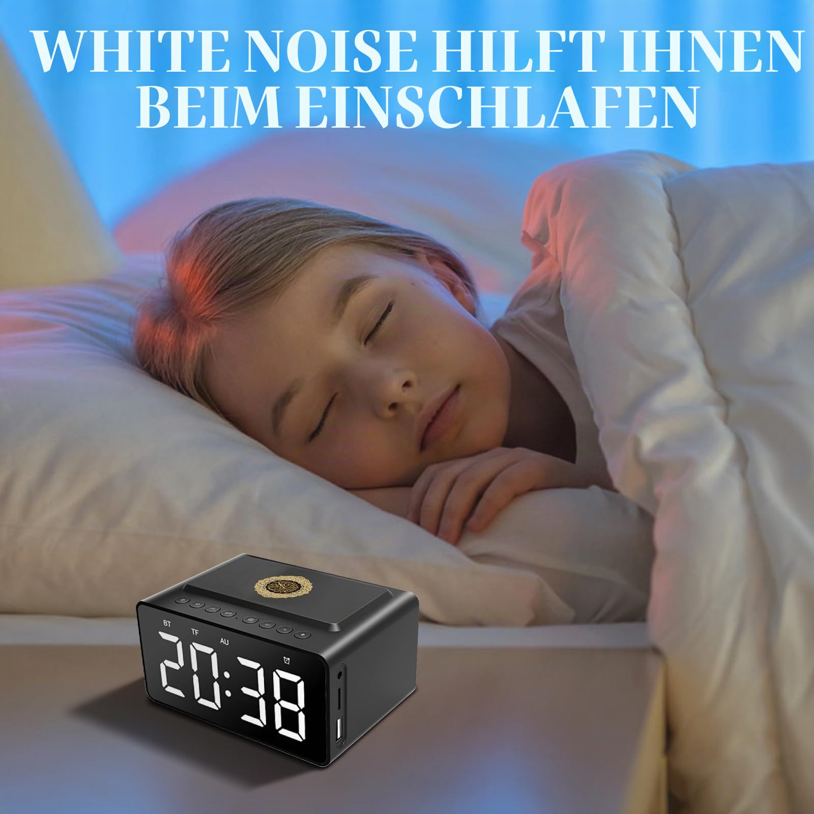 Enceinte Coran, Azan und Uhr, digitale Azan-Tonlage mit 8 Tönen -- Muslime-Armbanduhr, Innendekoration, Ramadan-Geschenk