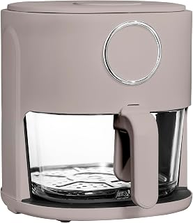 1200W 4Qt Air Fryer: Stylish Design, Glass Basket, Dishwasher Safe, Digital Display, 6 Presets - Variable Temp 175°F to 400°F & 60-Min Timer - Goat/Mink