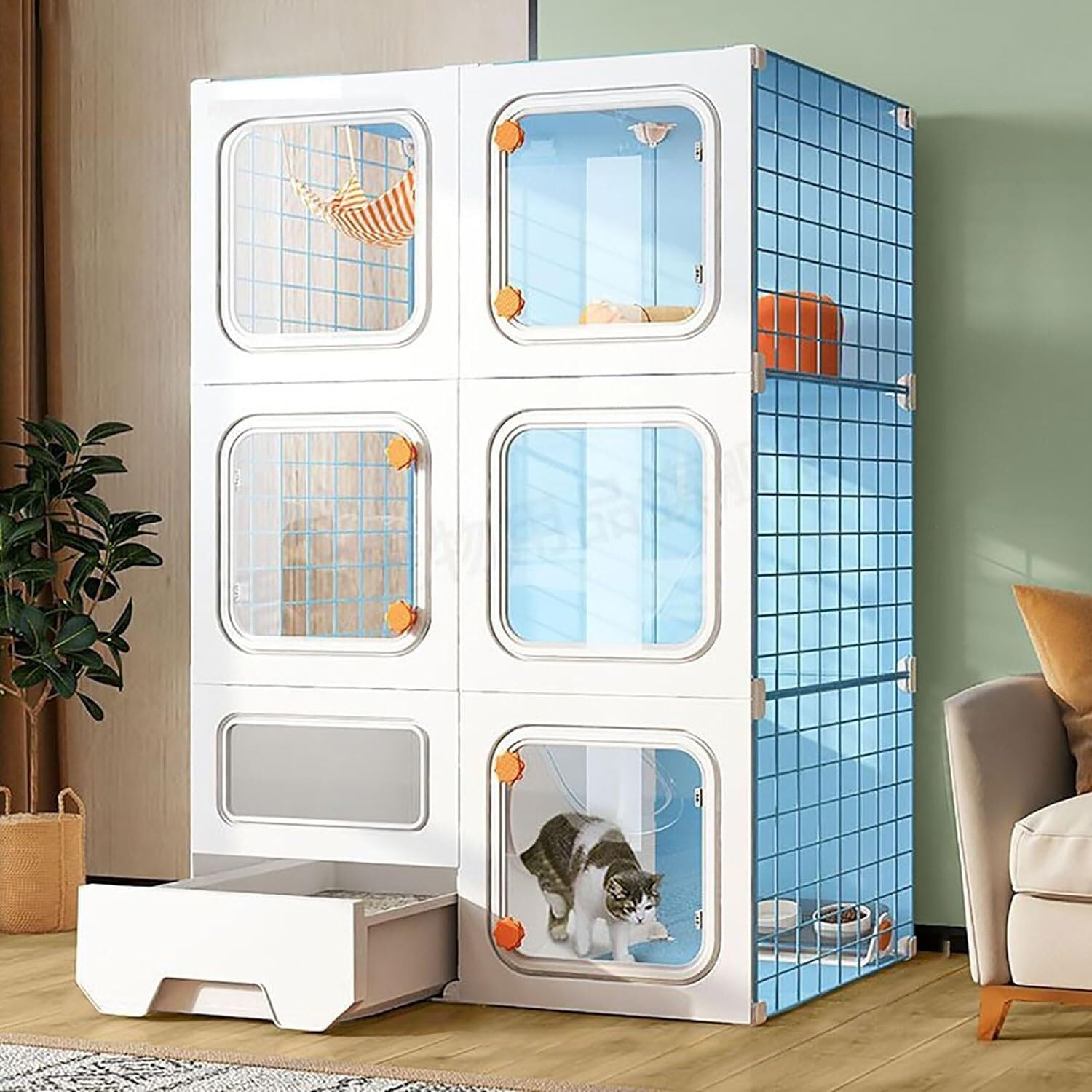 asdchZen Cat House Cat Cage Indoor With Litter Box,Cat Enclosures Diy Kitten Cage Detachable Cat House Cattery With Hammock For Cat And Small Animals,One Color-70x35x105cm