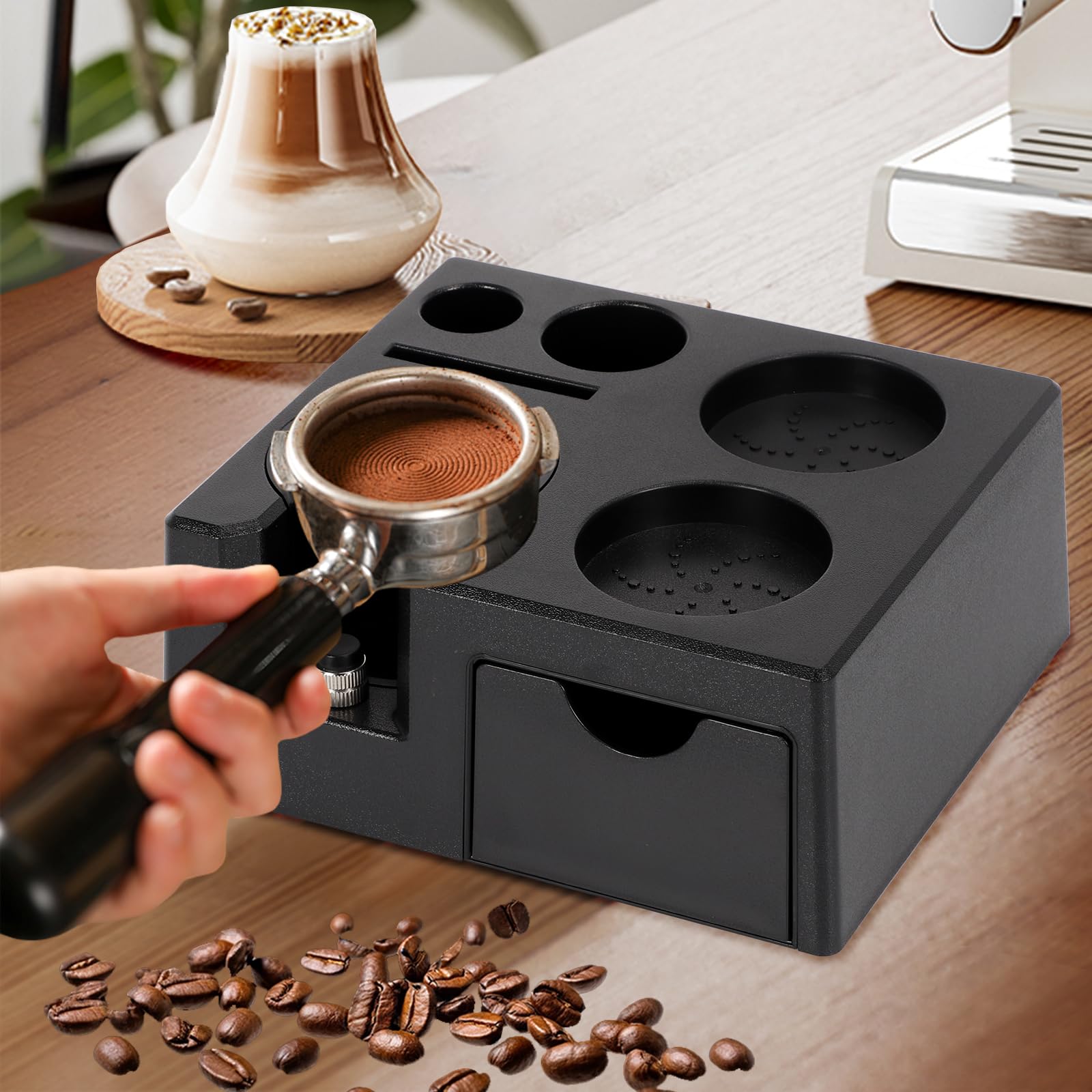 Espresso-Abklopfbehälter, Espresso-Kaffee-Organizer-Box, passend zur Aufbewahrung von 51, 54, 58 mm Espresso-Stampfer,Siebträger und