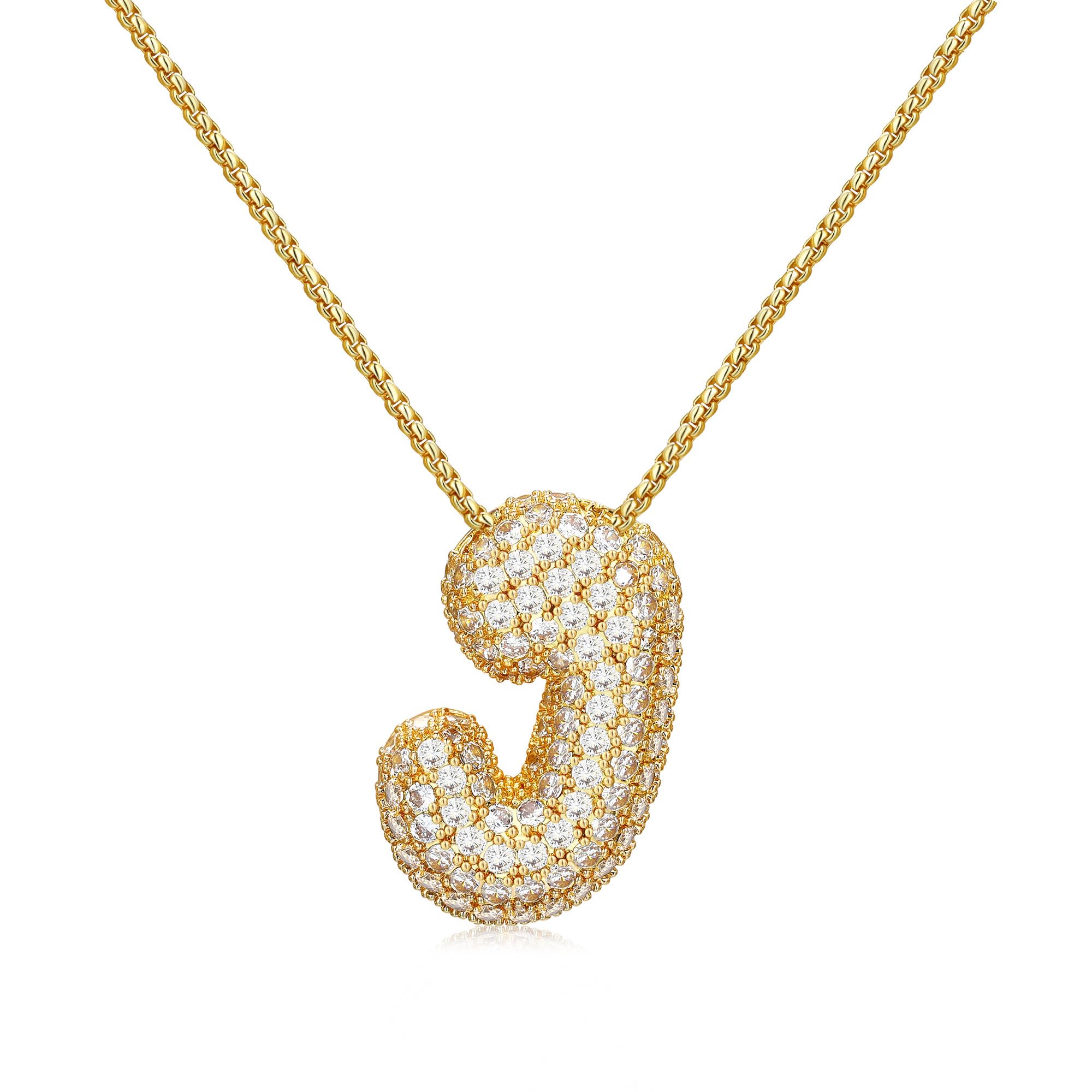 BONJOULRY 18K Bubble Initial Necklaces for Women, Chunky Gold Necklace Bubble Letter Necklace for Women Chunky Puffy Pendant Name Necklace Jewelry