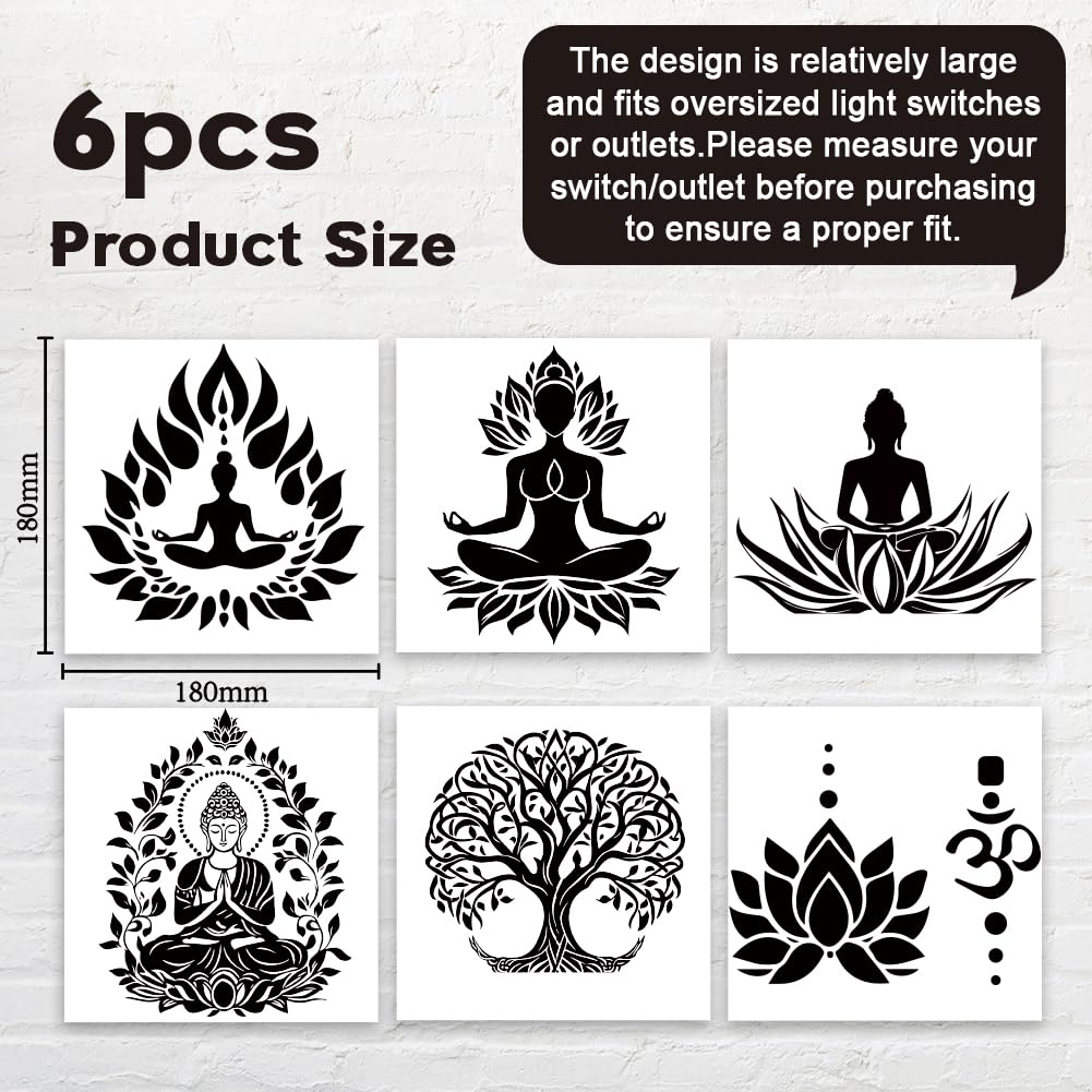 AHANDMAKER 6Pcs Light Switch Plate Stickers, Mindful Spiritual Design - Image 2
