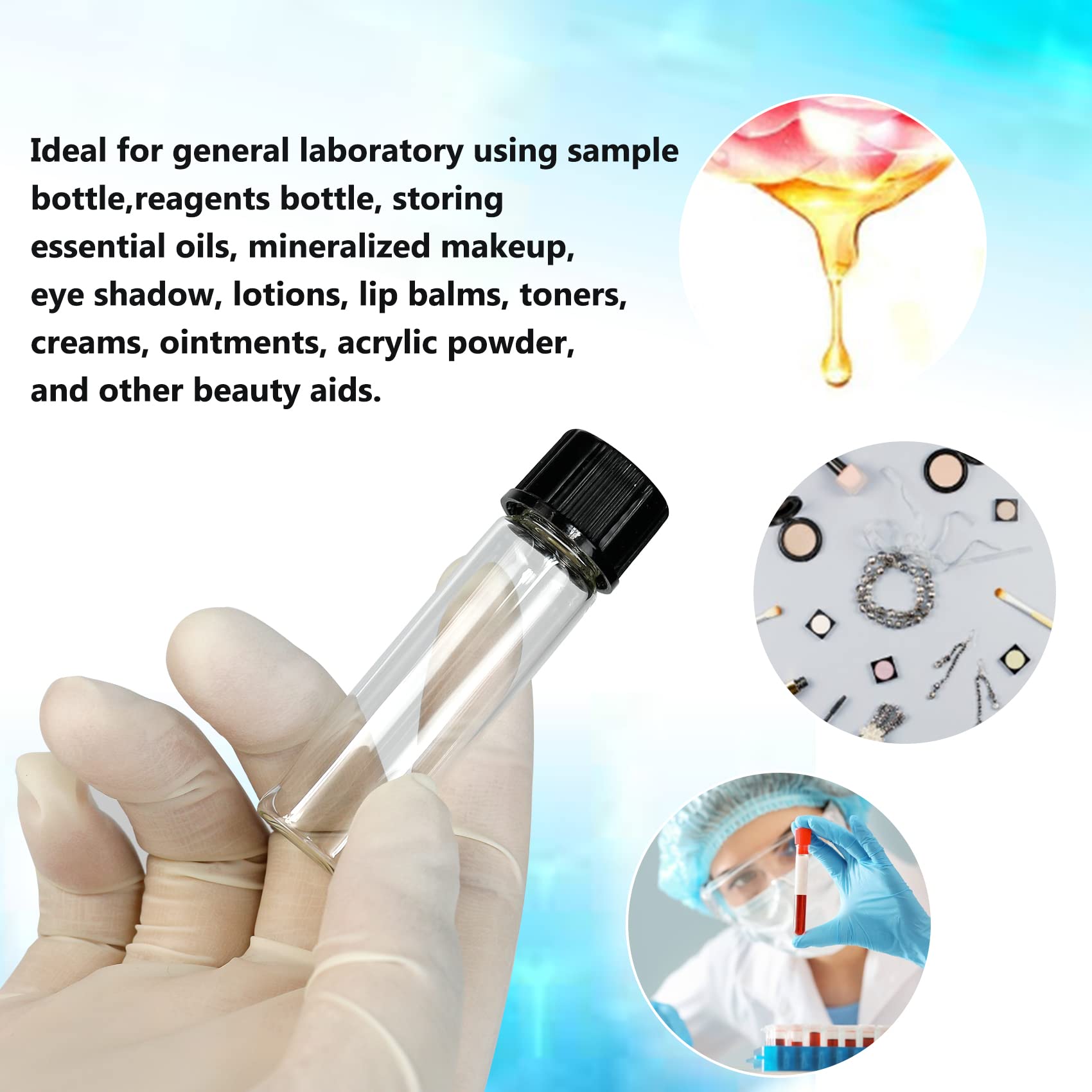 ALWSCI - Frascos de vidrio transparente de 8 ml con tapones de rosca, 15-425 roscas de PTFE/forro de silicona, pequeños frascos vacíos para muestras de líquidos químicos, reactivos biológicos
