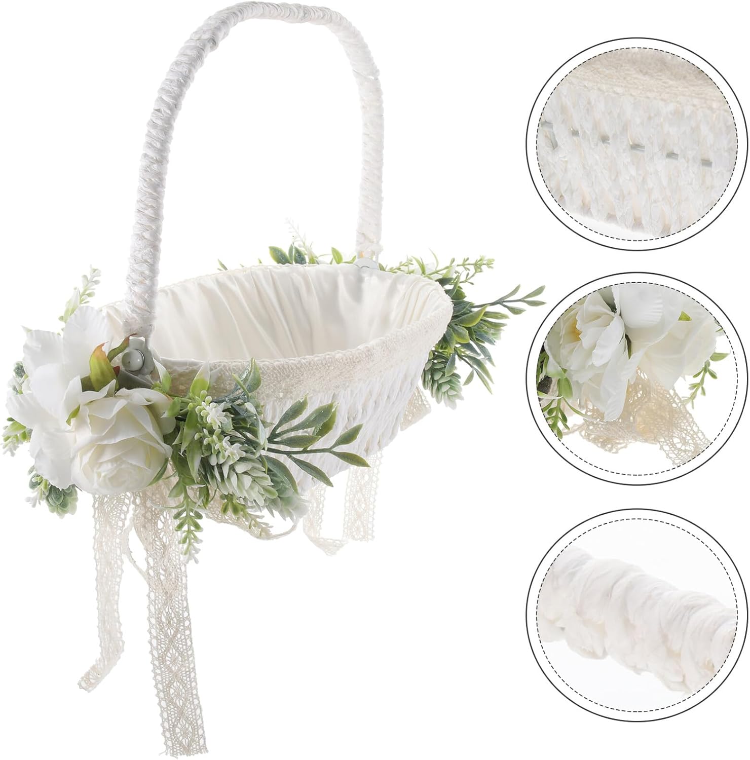 Handheld Rustic Flower Girl Basket with Handle Small Woven Faux Rose Basket for Wedding Petal Collection and Party Favors for Ceremony Supplies