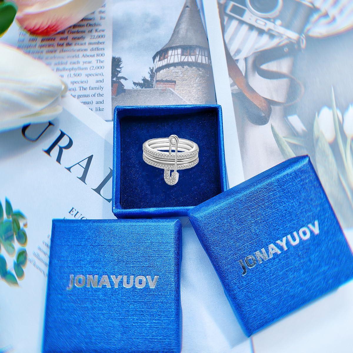 Thumb Rings for Women, Safety Pin Ring Set, 18K Gold Plated Rings, Silver Cz Cubic Zirconia Rings, Rose Gold Ring for Her, Hypoallergenic Stackable Rings, Ring Size 5-10 - Image 7