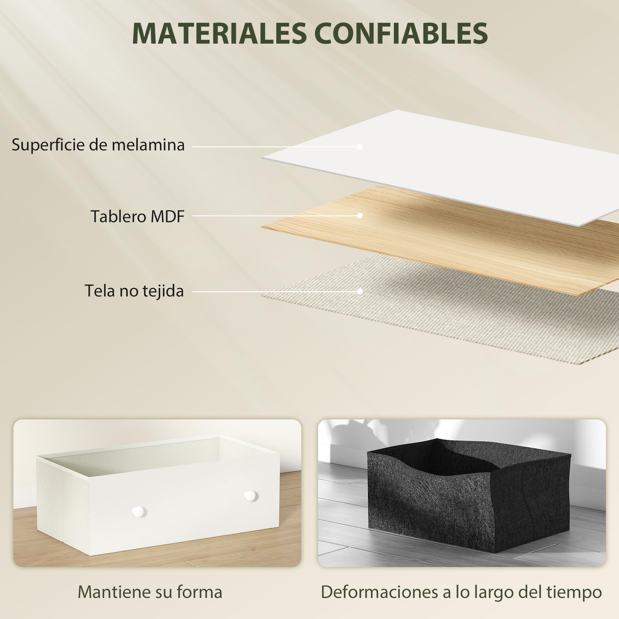 HOMCOM Cómoda con 6 Cajones de Tela, Cómoda para Dormitorio, Marco de Acero y MDF, Cajonera para Salón, Oficina, Vestidor, Blanco y Gris