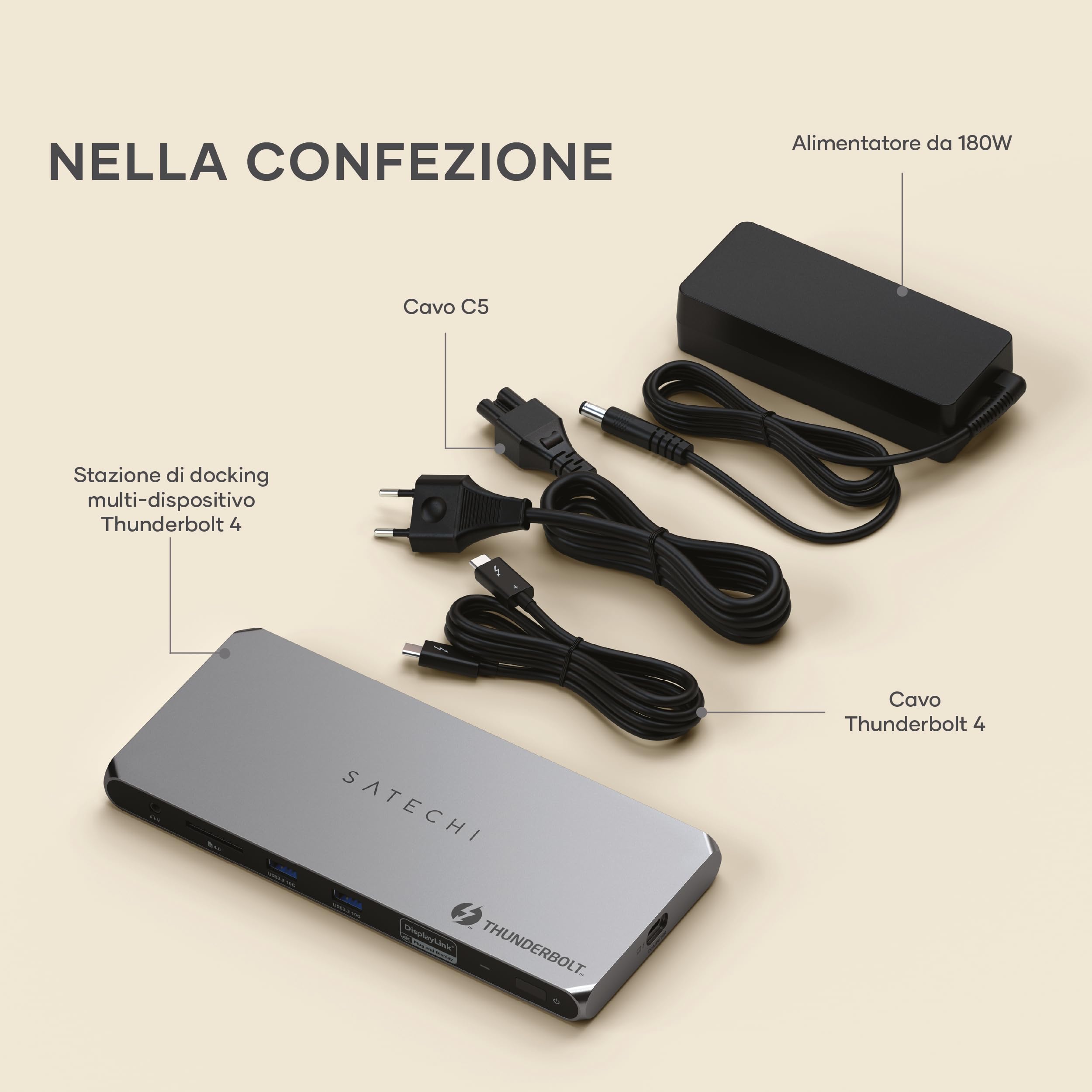 SATECHI Docking Station 12 in 1 Thunderbolt 4 con 3 Porte a 40 Gbps, PD 96 W, 2x HDMI 4K@60Hz, 2x USB-A a 10 Gbps, Ethernet, Lettore SD, per MacBook, Laptop, PC (Richiede Software DisplayLink)