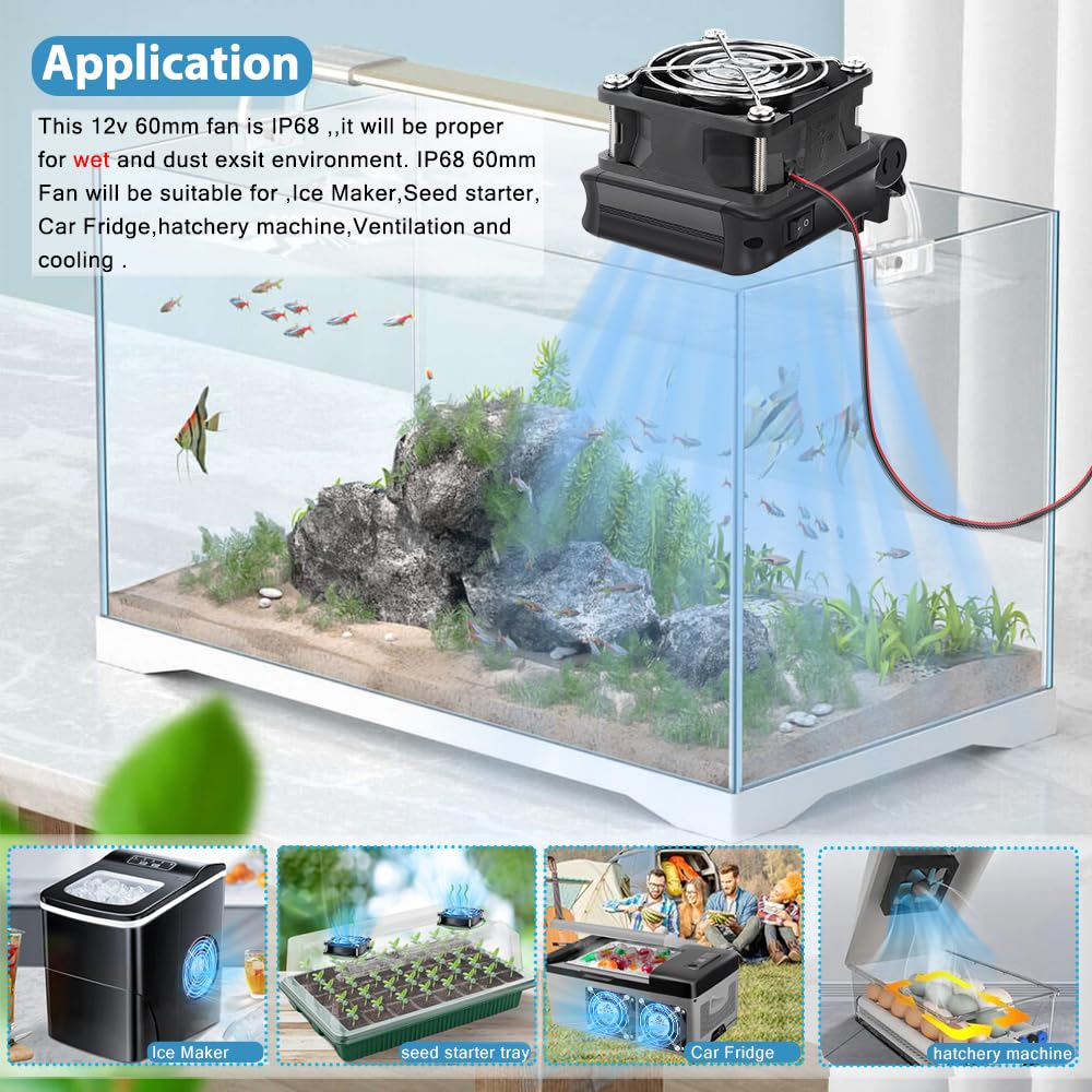 GDSTIME Paquete de 2 ventiladores de 12 V CC de 60 mm IP68 de 60 mm x 25 mm, ventilador de refrigeración de PC de 2 pines, doble rodamiento de bolas, ventilador de caja de 6 cm, 4500 RPM de alta