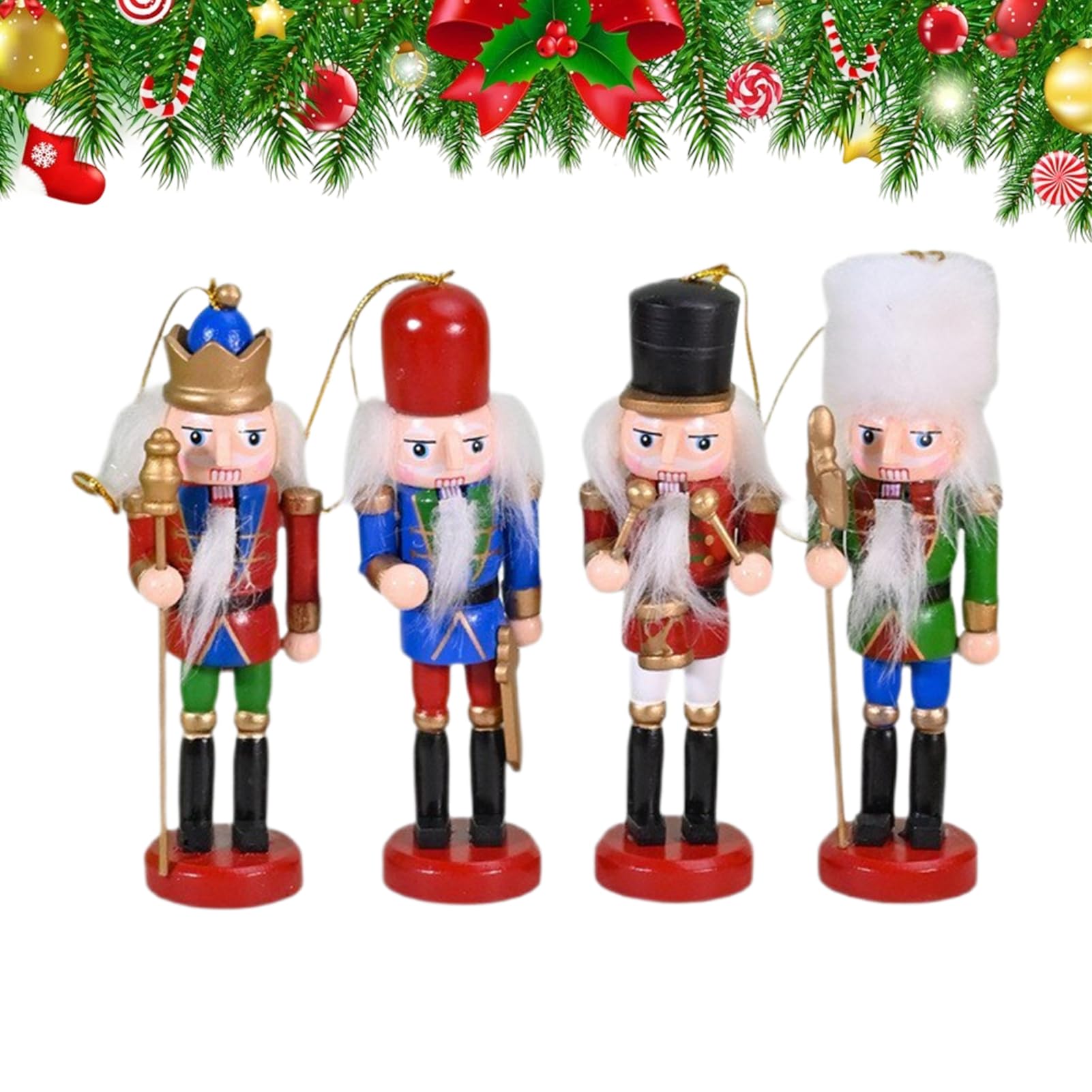 Décorations de Casse-Noisette de Noël | Lot 4 pièces figurines en bois pour cheminée