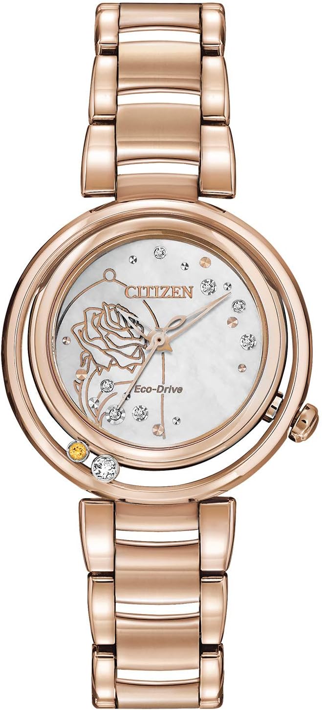 Citizen Eco-Drive Disney Quartz Womens Watch, Stainless Steel, Belle, Rose Gold-Tone (Model: EM0823-58D)
