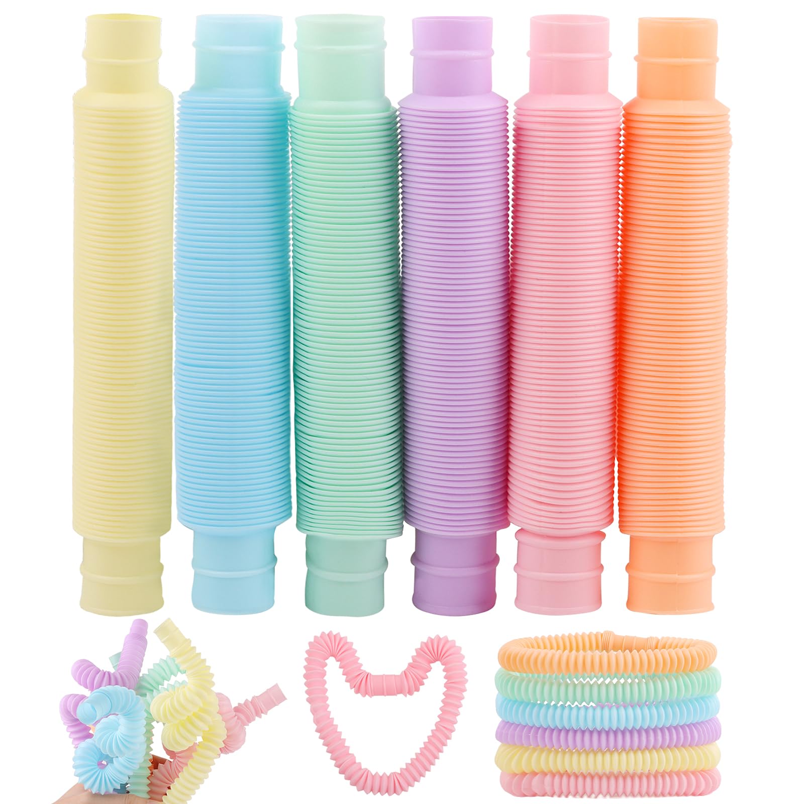 LOMIMOS 24 sztuki Pop Tubes, mini rurki sensoryczne, kolorowe rurki ze stretchem, zabawka dla dzieci i dorosłych