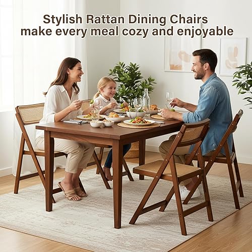 Miniatura 6 de Juego de 1 silla plegable de ratán, sillas de comedor modernas de mediados de siglo, cómodas sillas de bambú al aire libre para dormitorio, sala de