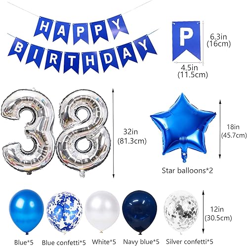 Vista 16 de Decoración de fiesta de cumpleaños número 31, color azul plateado para hombres, pancarta de feliz cumpleaños número 31, globos de papel de aluminio
