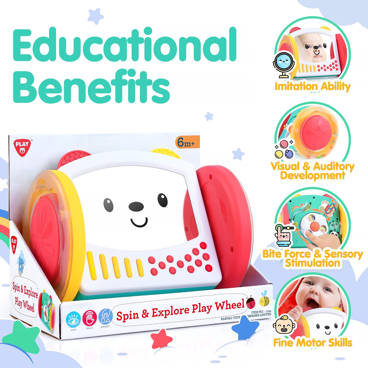 Juguete de actividad de espejo para el tiempo boca abajo para recién nacidos a 12 meses con mordedores, espejo infantil para gatear, juguetes Montessori para el desarrollo cerebral, estimulación 2
