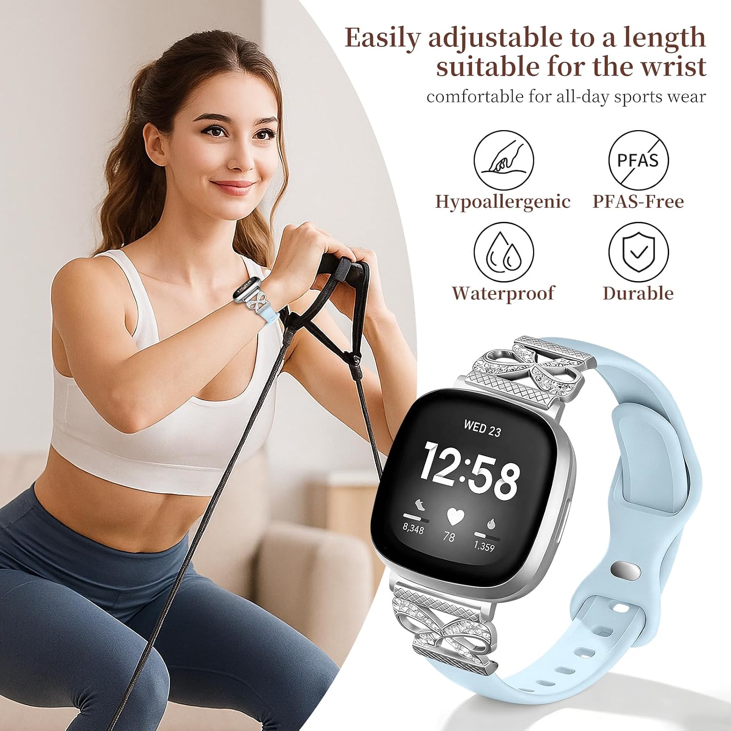 Slim Bowknot Silicone Band Compatible with Fitbit Versa 4 Bands/Fitbit Versa 3 / Sense/Fitbit Sense 2 Watch Bands for Women Men,Soft Thin Silicone Waterproof Straps Replacement Wristbands image 4