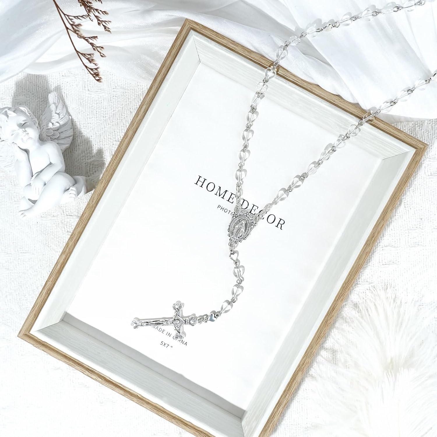 Rosary Beads Cross Necklace for Women, Catholic Rosary Necklace for Men with Crucifix, Crystal Heart Shaped Rosarios Catolicos, First Communion Christian Gifts(Clear) - Image 4