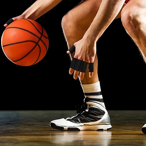 Miniatura 6 de Envolturas para dedos, 10 unidades elásticas y flexibles para los dedos, protector de dedos para la artritis, dedos o baloncesto (negro)